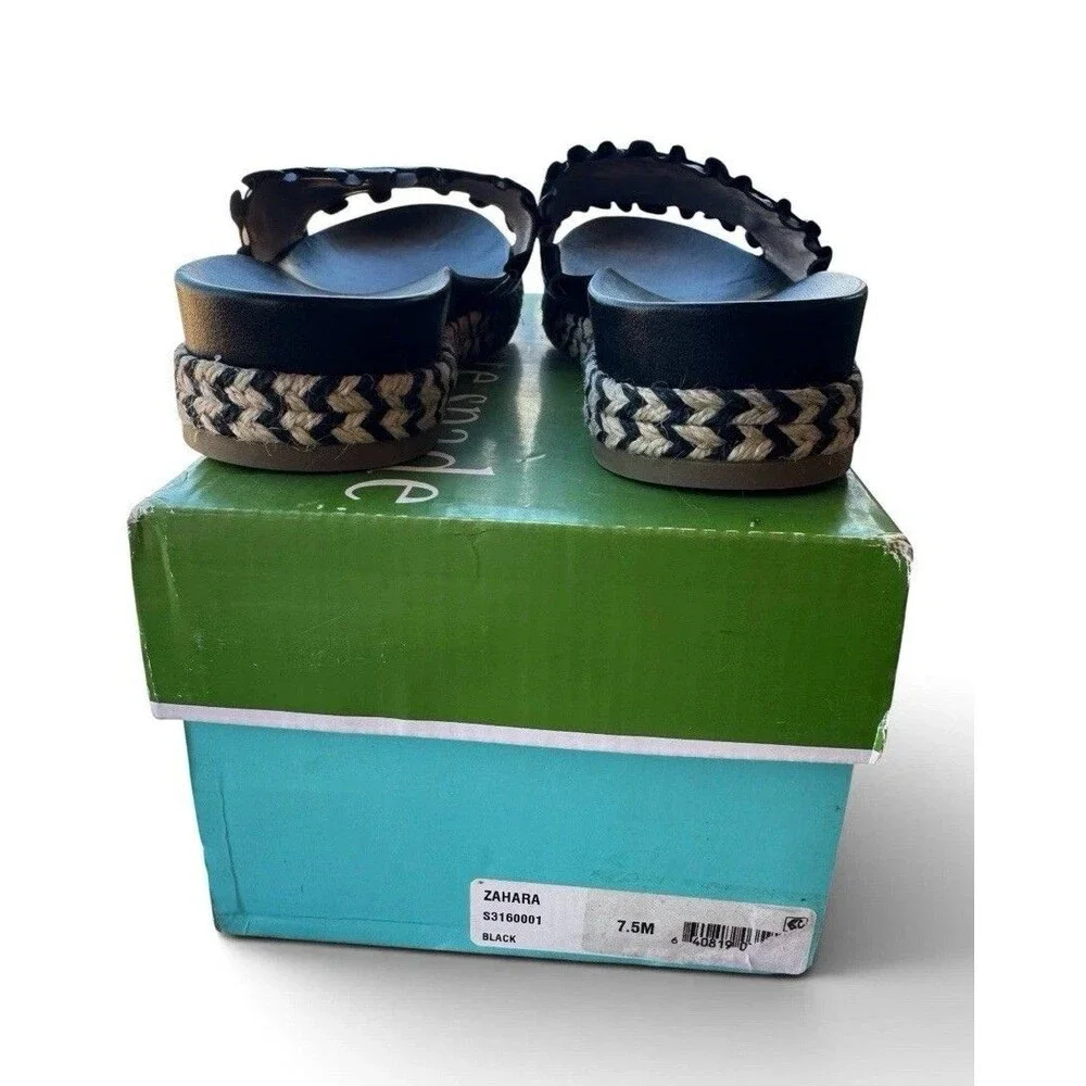 Kate Spade Zahara Sandals Black Leather Slip-On Slide Espadrille Sz 7 1/2 w/Box